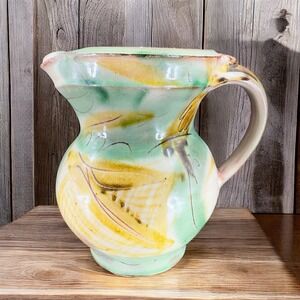 Vintage Italian Pottery Pitcher Carafe Hand Made Ceramic Made In Italy Decor VTG